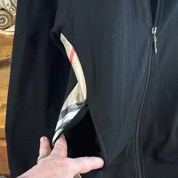 Burberry Black cotton blend track Jacket with Plaid XXL size 20 “pit to pit - Picture 10 of 14